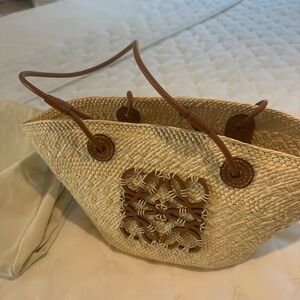Loewe Tan Woven Tote with Brown Accents